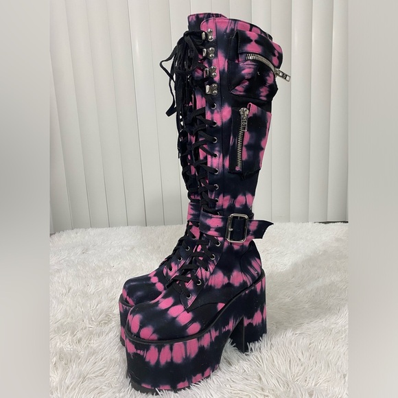 CURRENT MOOD Magenta Tie Dye Obsidian Pocket 2.0 Platform Boots Black Pink 10 - Picture 4 of 12